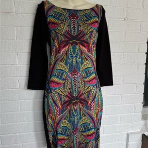 Just Cavalli Pink and Blue Sheath Dress with 3/4 Sleeves Medium